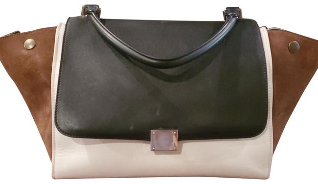 Celine Trapeze Black White Brown Leather and Suede Satchel
