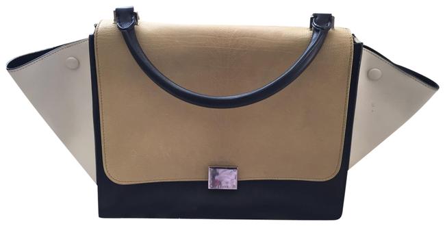 Celine Trapeze BlackTanWhite Leather Satchel