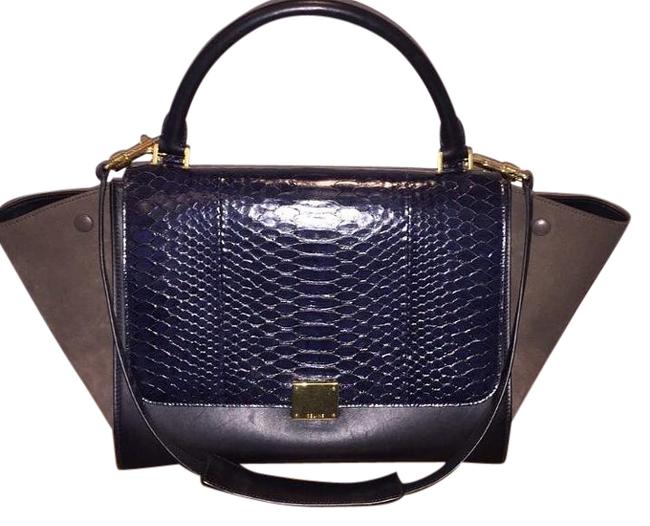 Celine Trapeze Dark NavyBlackBrown Phyton Leather Suede Satchel
