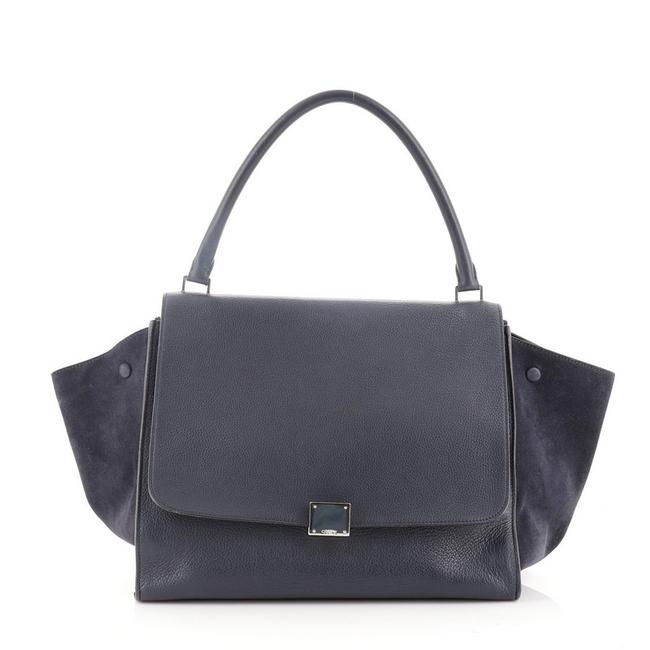 Celine Trapeze Large Blue Leather Satchel