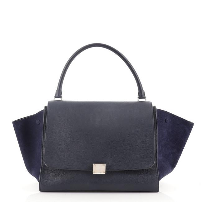 Celine Trapeze Large Blue Leather Suede Satchel