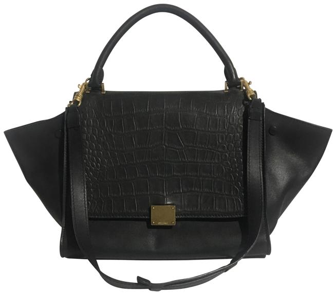 Celine Trapeze Large Grained Calfskin Black Leather Satchel