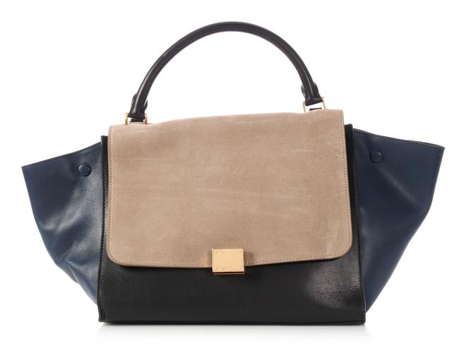 Celine Trapeze Large Tricolor Black Navy Beige Leather Satchel