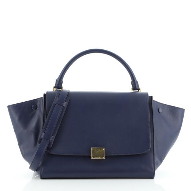 Celine Trapeze Medium Blue Leather Satchel