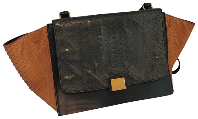 Celine Trapeze Medium Blue Tan Snakeskin Leather Satchel