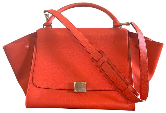Celine Trapeze Medium Coral Red Leather Suede Satchel