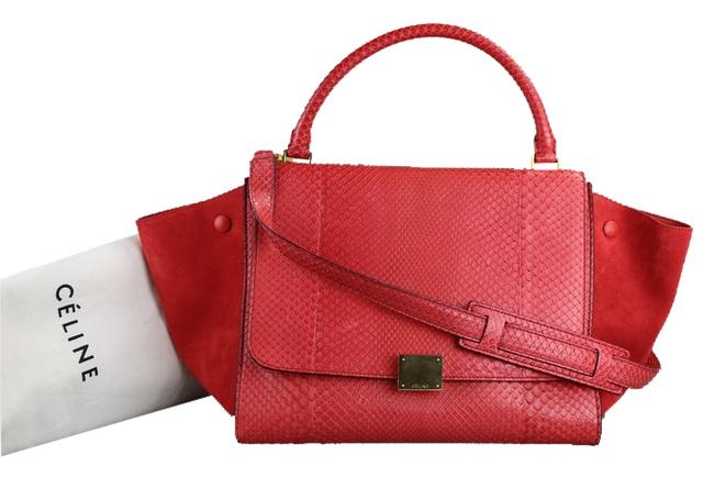 Celine Trapeze Medium PythonSuede Fushia Python Satchel