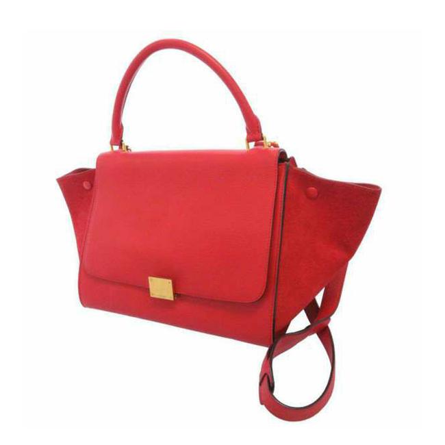 Celine Trapeze Red Leather Satchel