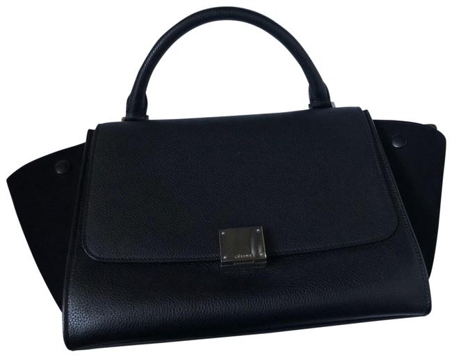 Celine Trapeze Small Black Calfskin and Suede Leather Satchel