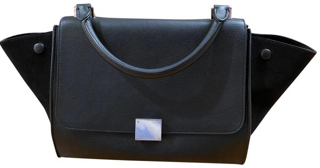 Celine Trapeze Small Black Pebbled Leather Satchel