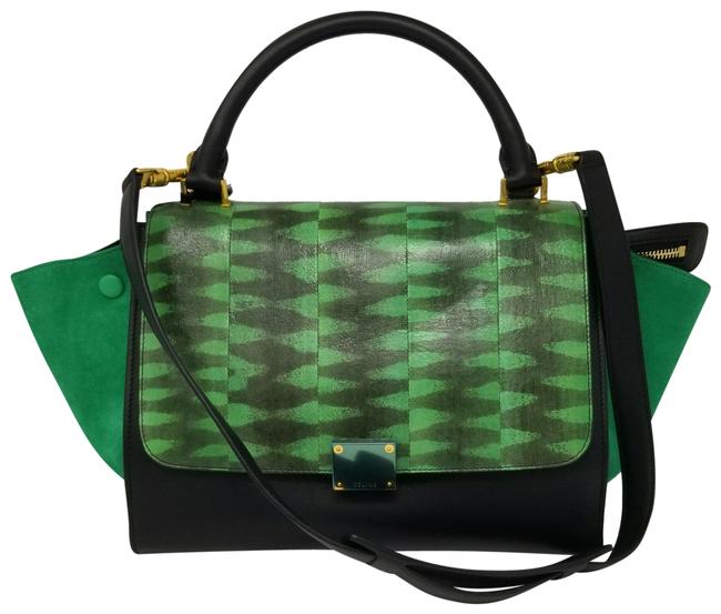 Celine Trapeze W SuedeLeather Python Palm Green WStrap Satchel