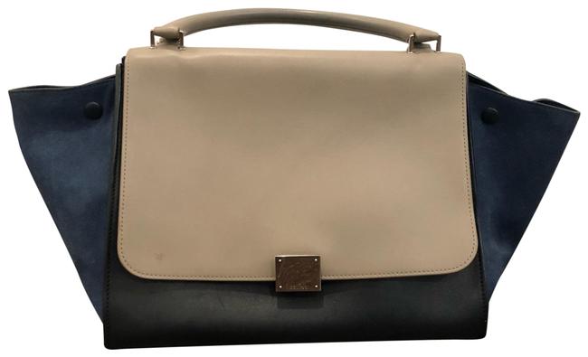 Celine Trapeze Tricolor Blue Leather Satchel