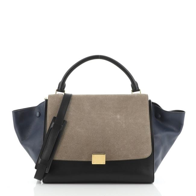 Celine Trapeze Tricolor Medium Black Blue Neutral Leather Satchel