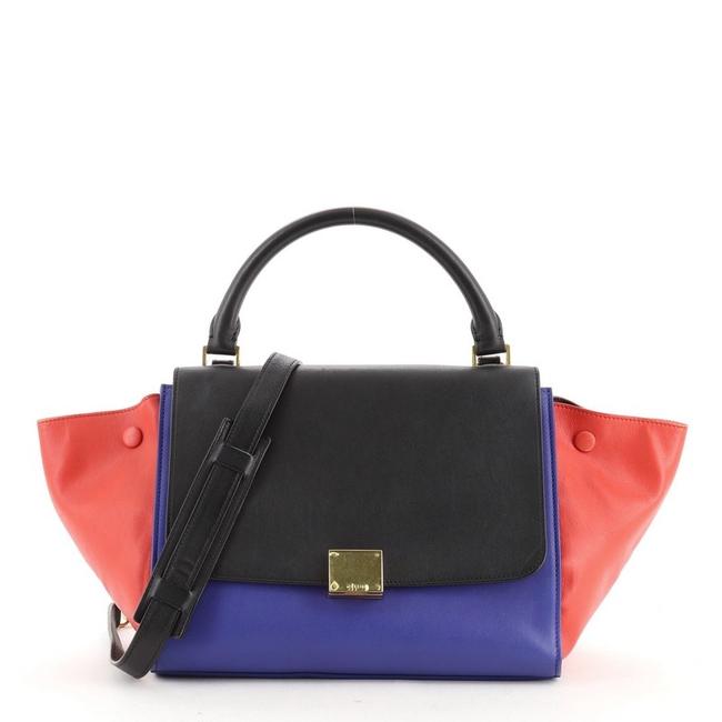 Celine Trapeze Tricolor Small Black Blue Red Leather Satchel