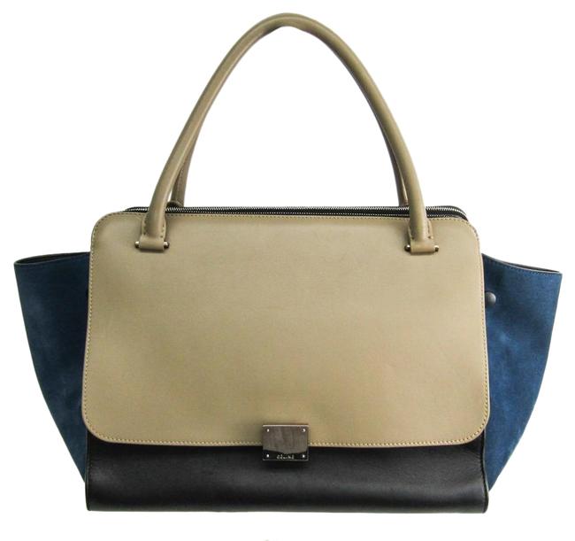 Celine Trapeze Womens Handbag GrayishNavy LeatherSuede Satchel