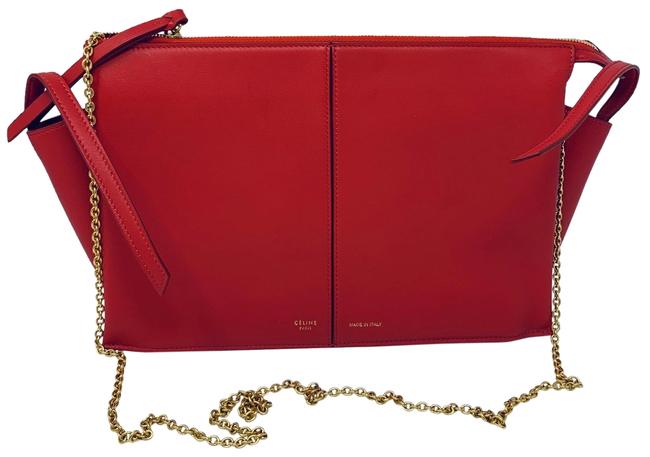 Celine Trifold Chain Red Leather Clutch