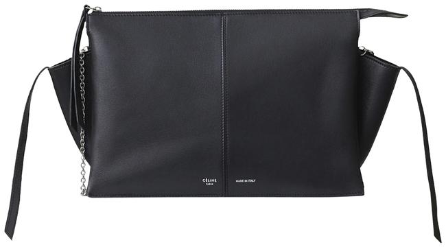 Celine Trifold On Chain Black Calfskin Leather Clutch
