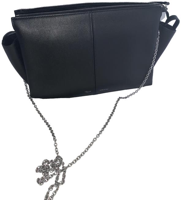 Celine Trifold On Chain Black Lambskin Leather Clutch