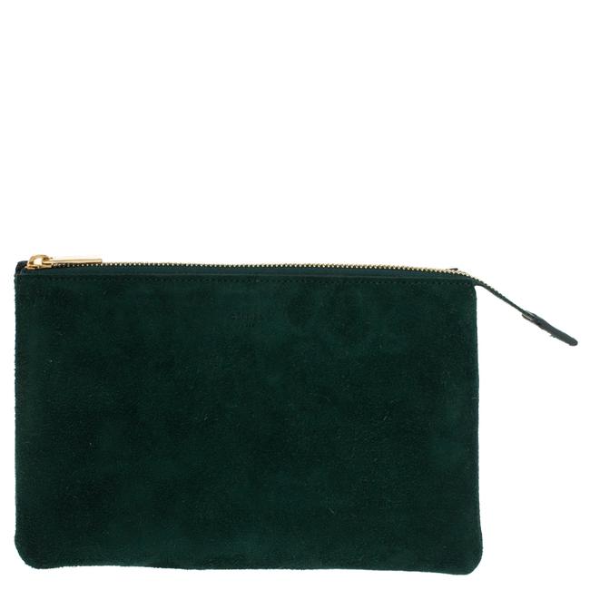 Celine Trio Green Suede Zip Clutch