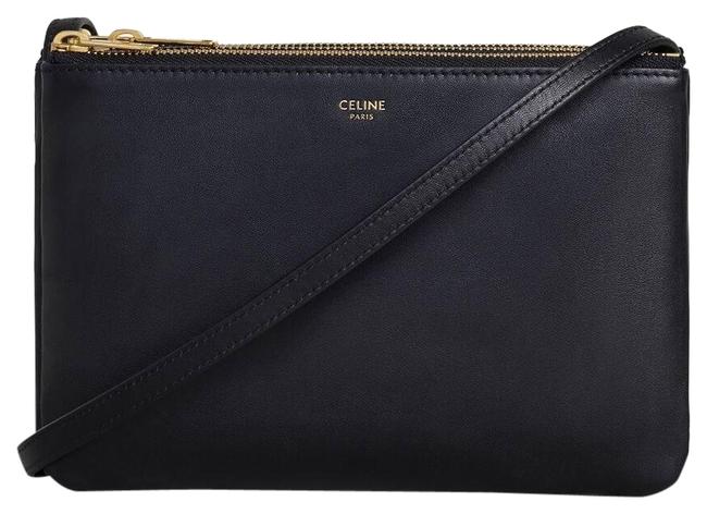 Celine Trio In Smooth Black Lambskin Leather Cross Body Bag