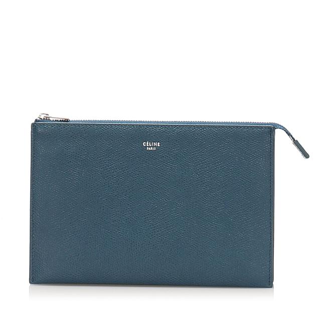 Celine Trio Rolled Blue Leather Clutch