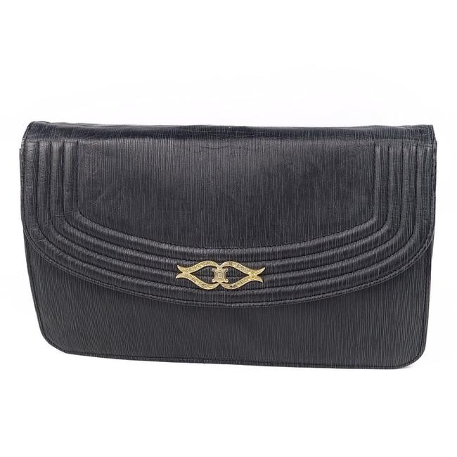 Celine Triomphe Party Ladies Black Leather Clutch