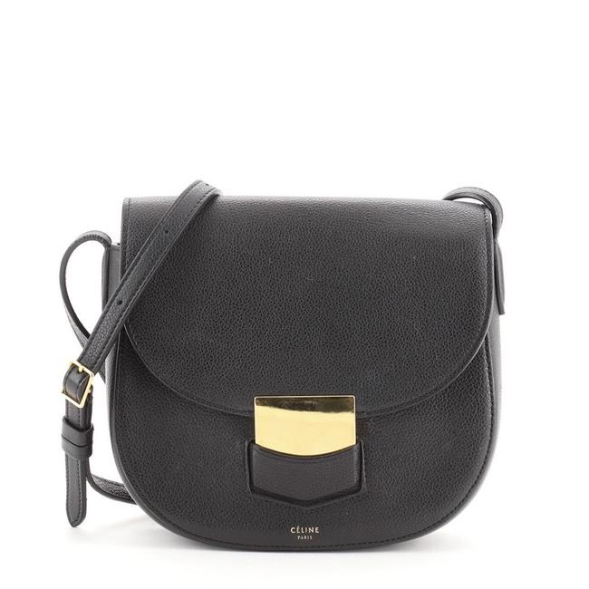 Celine Trotteur Grainy Small Black Leather Cross Body Bag