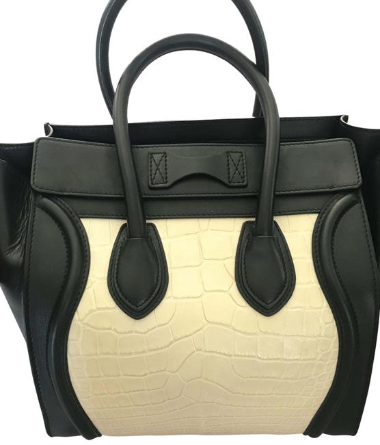 Celine White and Black Crocodile Skin Leather Satchel