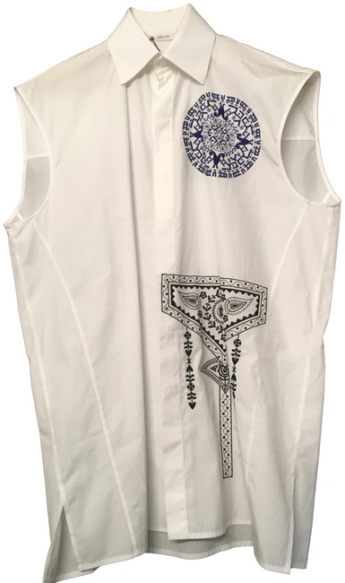 Celine White Embroidered Button down Top0 XS