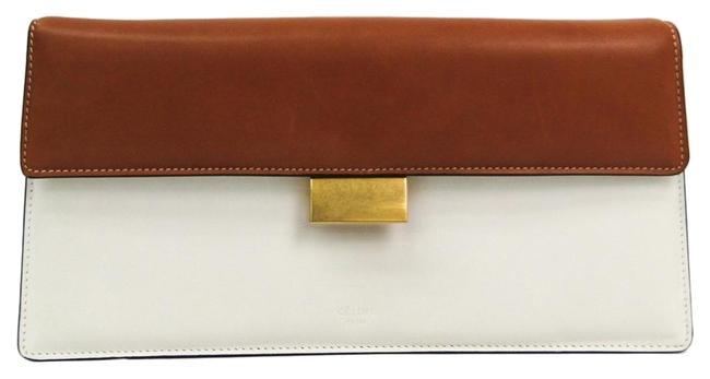 Celine Womens BrownOff white Leather Clutch
