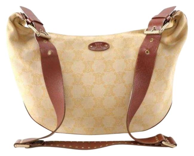 Celine Xbody In Monogram Brown Yellow CanvasLeather Hobo Bag