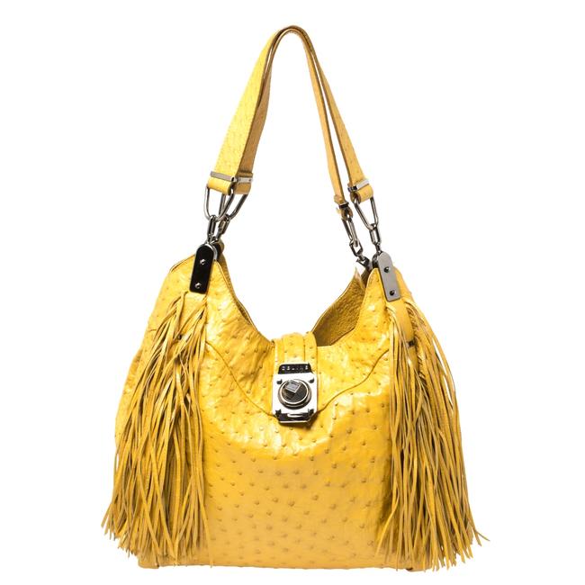 Celine Yellow Ostritch Fringe Hobo Bag