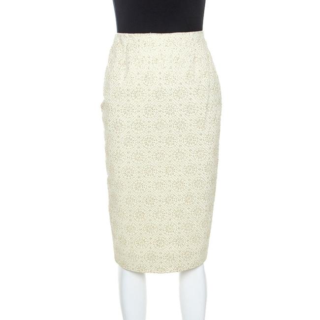 Celine Yellow Stretch Embossed Lurex Jacquard Pencil Skirt
