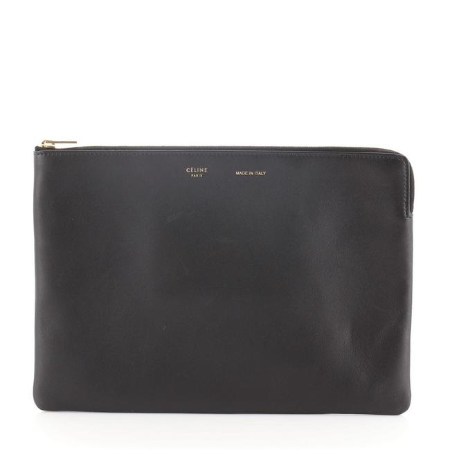 Celine Zip Pouch Black Leather Clutch