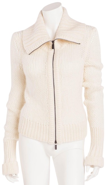 Celine Zip Up Knitted White Sweater