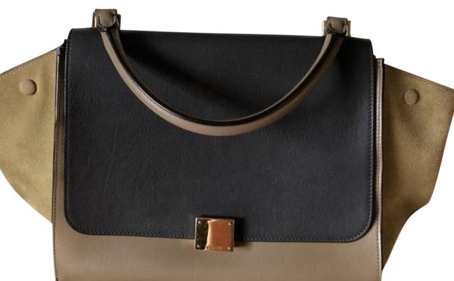 Celine Trapeze And Bag Olive Suede Leather Tote