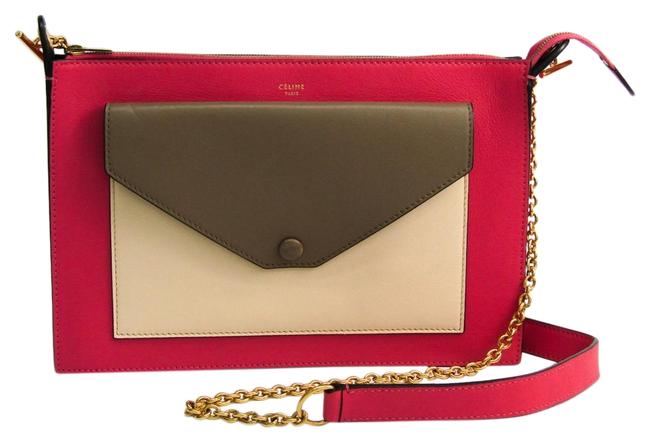 Celine 175083 Womens BeigeDark BeigePink Leather Shoulder Bag