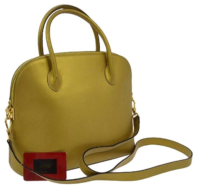 Celine 2way Hand Gold Canvas Leather Shoulder Bag