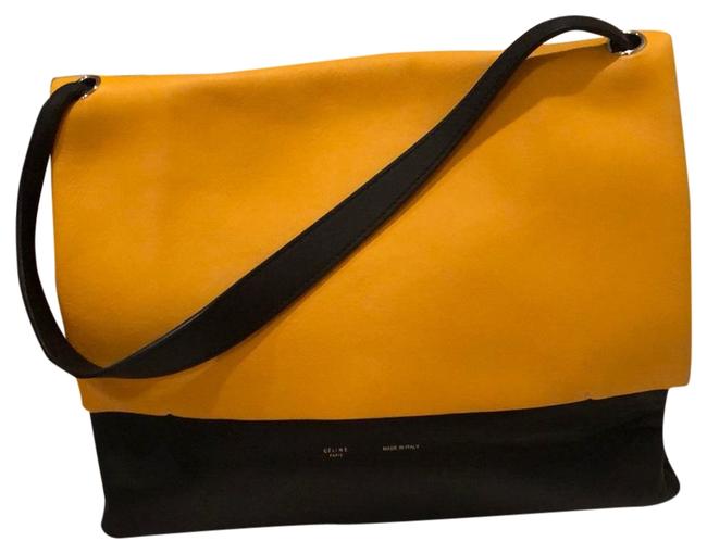 Celine All Soft Tri Color Black Yellow Caramel Leather Shoulder Bag