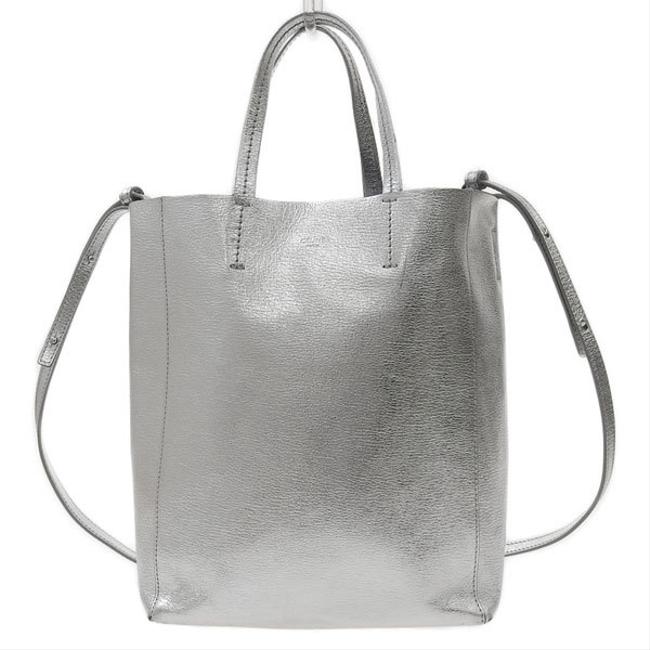 Celine Bag 2way Shoulder Silver Leather Tote