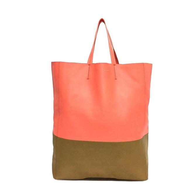 Celine Bag Bicolor Horizontal Hippo Womens BeigePink Leather Tote
