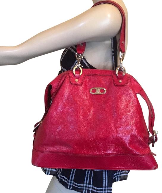Celine Bag Hobo HoboTote Red Shiny Grainy Leather Tote