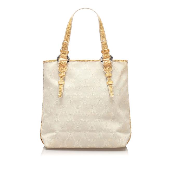 Celine Bag Macadam Canvas White Leather Tote