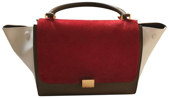 Celine Bag Trapeze Tri color Medium RedBrownIvory Leather and Suede Tote