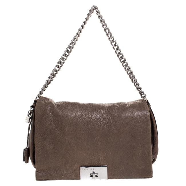 Celine Beige Wrinkled Leather Flap Shoulder Bag