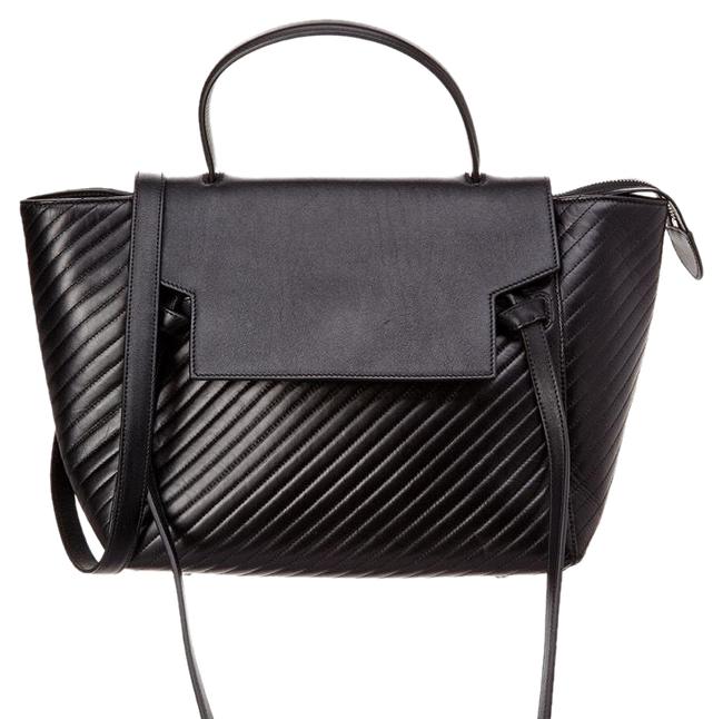 Celine Belt Diagonal Quilted Black Leather Shoulder Bag