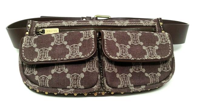 Celine Belt Vintage Classic Triomphe Waist Burgundy Canvas Shoulder Bag