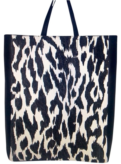 Celine Black Black White Leather and Canvas Tote