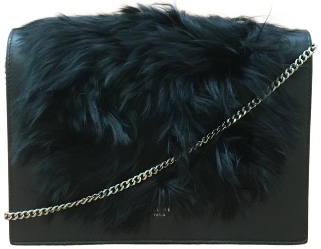 Celine Black Leather and Fur Cross Body Shoulder Bag