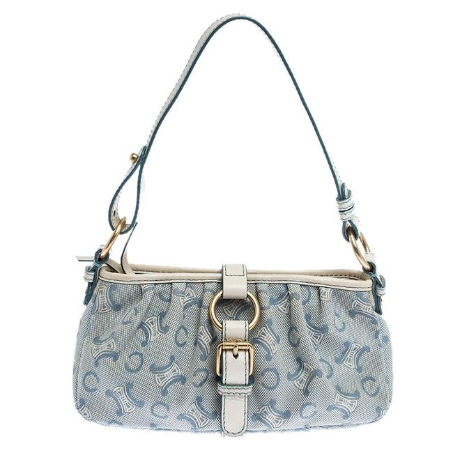 Celine BlueWhite Monogram Canvas and Leather Shoulder Bag